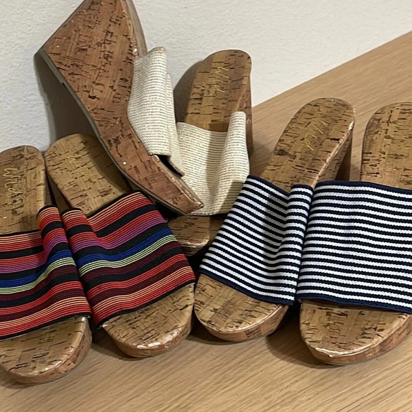 Wild Pair Slip On platform Cork Wedges size 6.5 (3 pairs) gold blue red orange - Picture 1 of 16